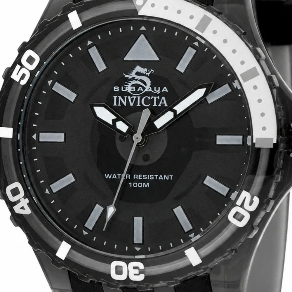 Invicta Subaqua 69447 Mens Watch Black Acrylic 44mm Case Silicone Strap 100M